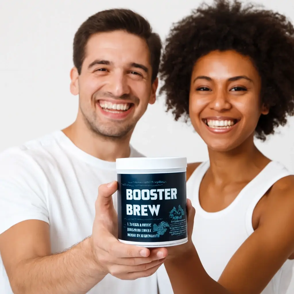Product image of Booster Brew™ marketed as a natural men’s vitality supplement available